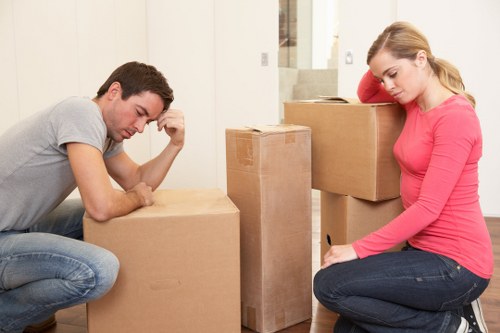 Professional movers handling furniture in a flat