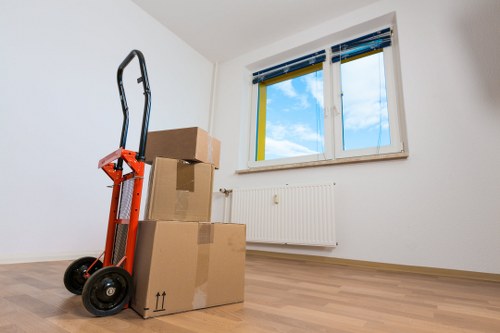 Household items being prepared for a moving truck in Holloway