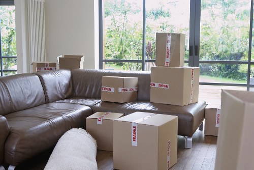Business relocation setup with labelled boxes and furniture for a Holloway commercial move